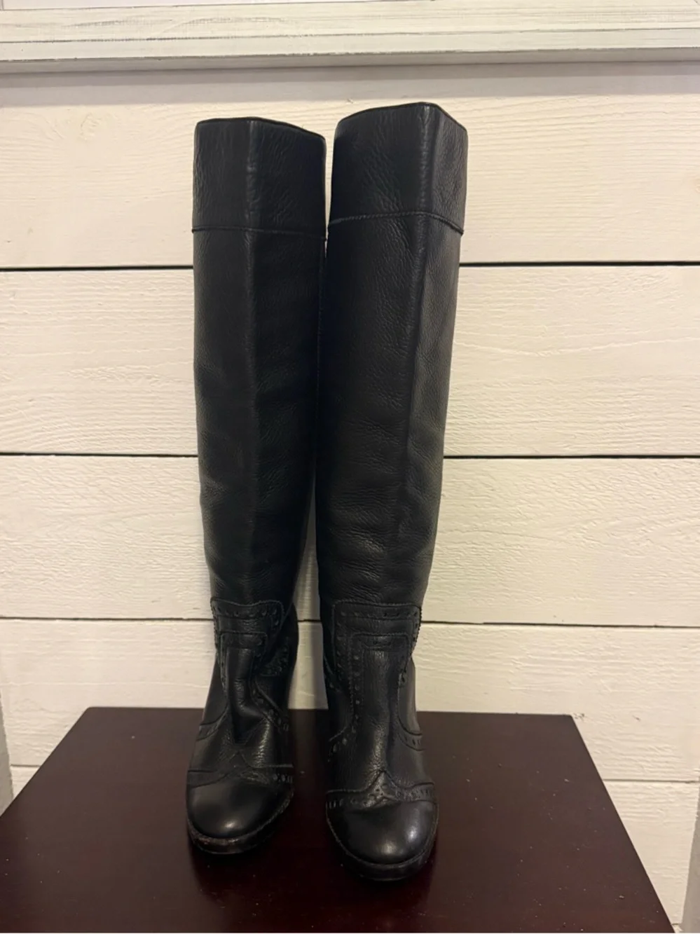 👢💜💕 Michael Kors Leather Knee High Boots 5.5 Black Tall Boots Stitch Detail